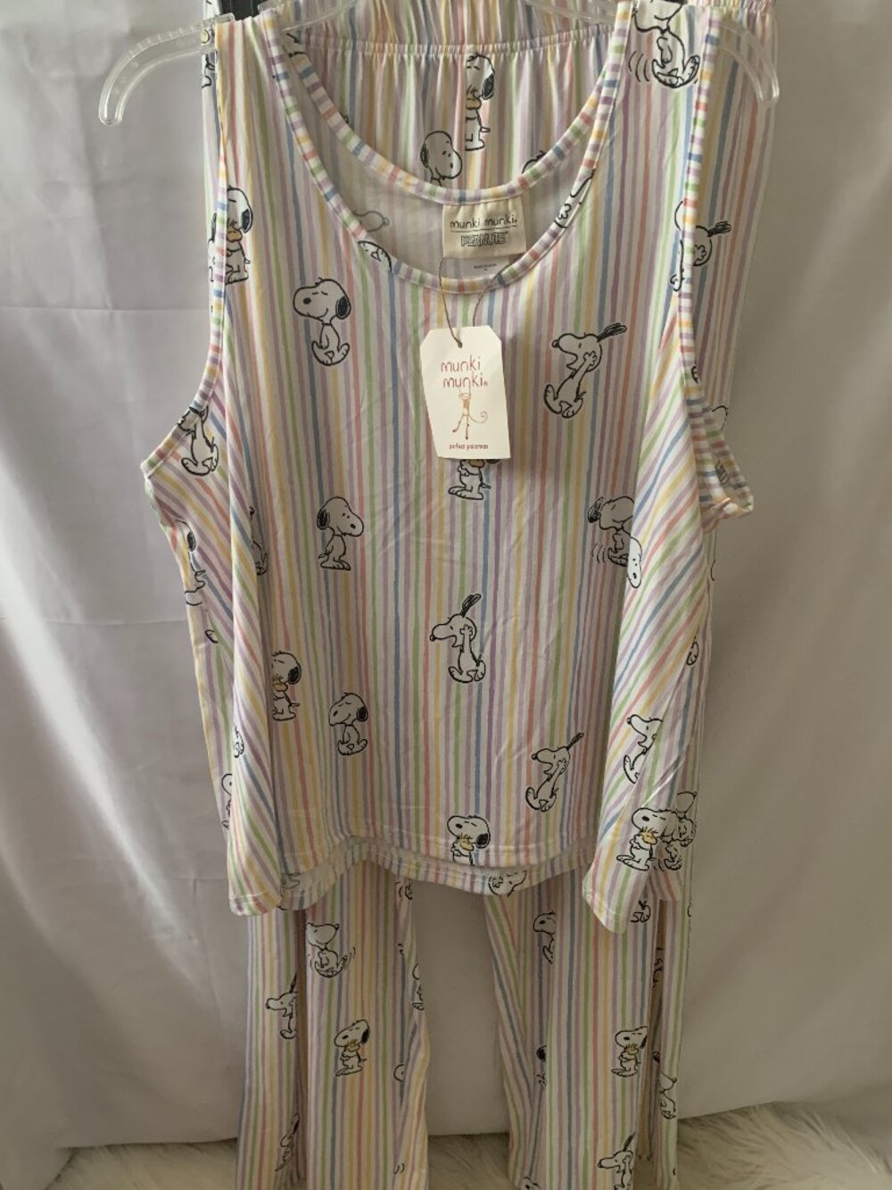MUNKI MUNKI PEANUTS Snoopy Rainbow Vertical Striped Pajamas Set Sz 1X